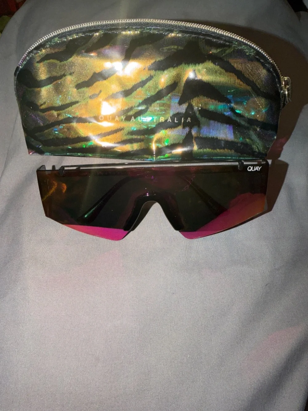 Quay Australia Shield Cycling Sunglasses Mirrored Multicolor Lens Black Frame